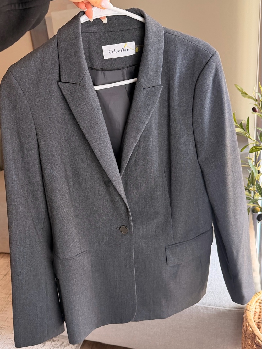 Calvin Klein  Women’s Gray Single-Breasted Blazer